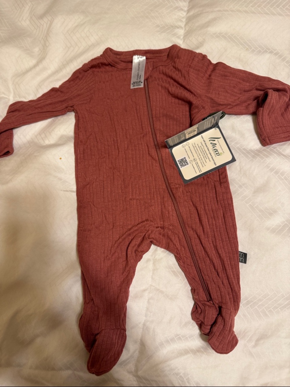Nuezio Ribbed Zip Footed One-Piece in Rust for Kids